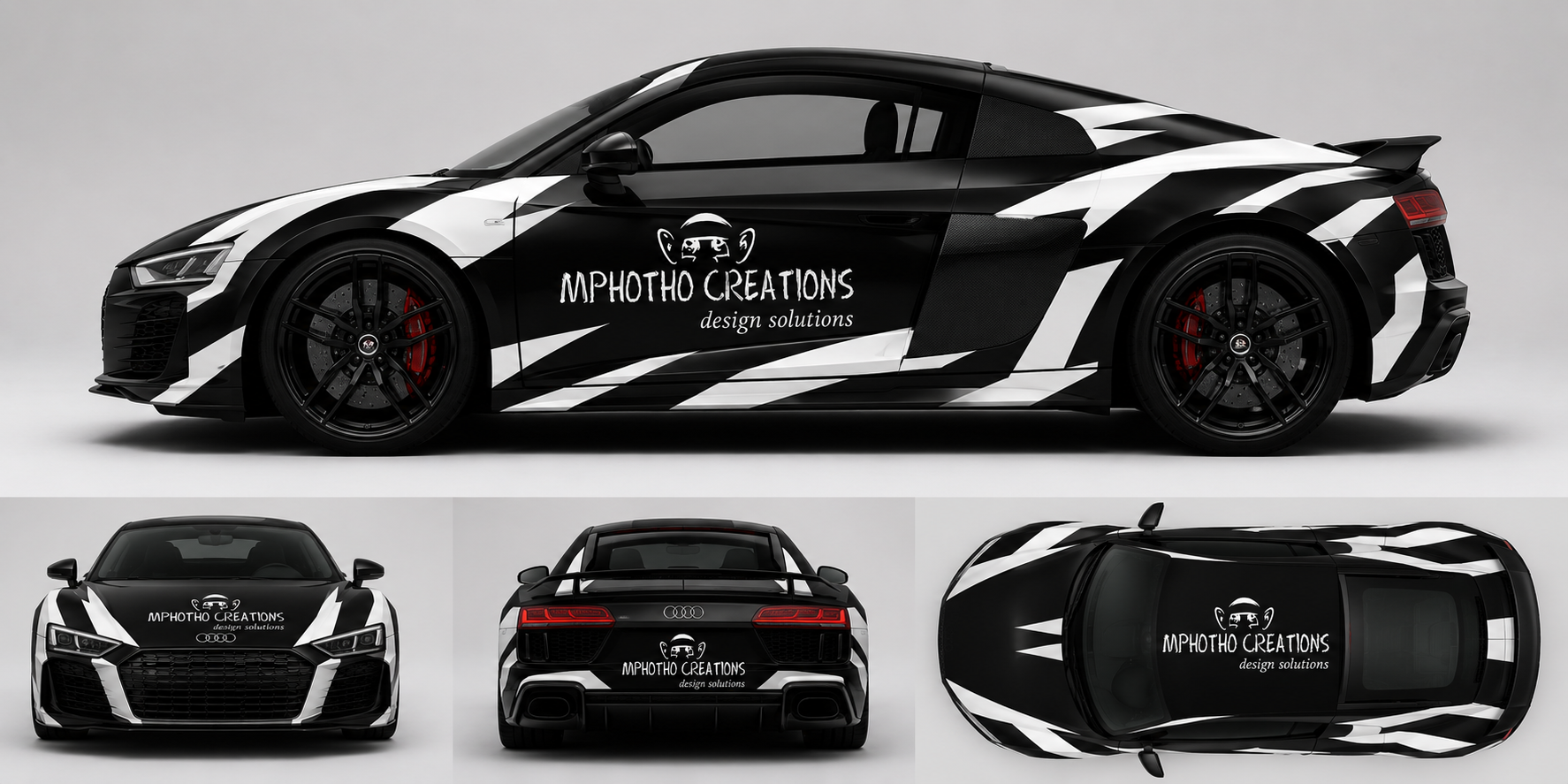 Black Audi in a geometric Mphotho Creations wrap